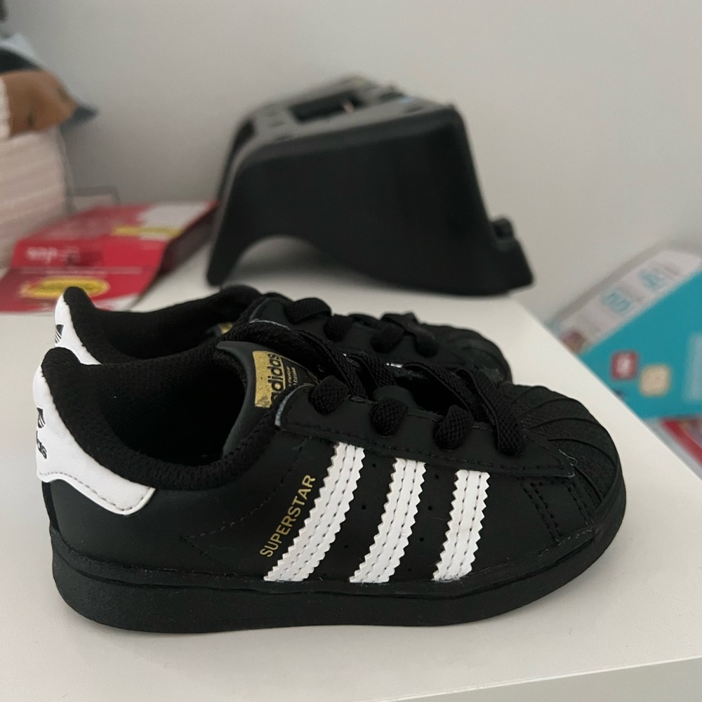 Adidas Superstar Kids Sneakers - Black, White, and Gold